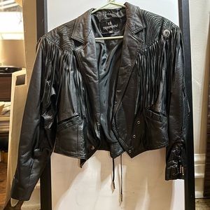 Black leather fringe jacket